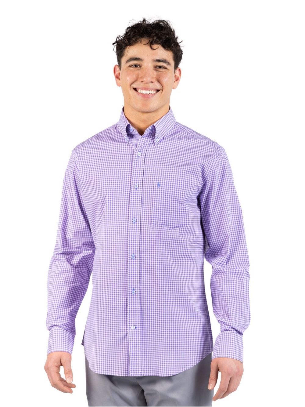 Tailorbyrd Lavender Gingham Button-Down Dress Shirt